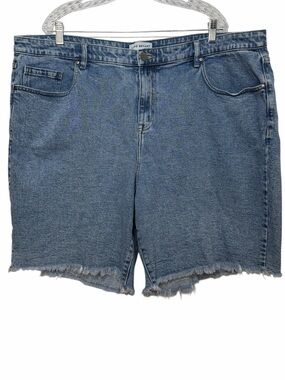 Lane Bryant Mid Rise Boyfriend Bermuda Denim Shorts Blue 22 Flex Magic Waistband